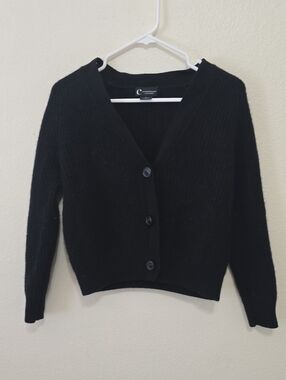 C By Bloomingdale's Black, Cashmere V-Neck Button Cardigan Sweater L